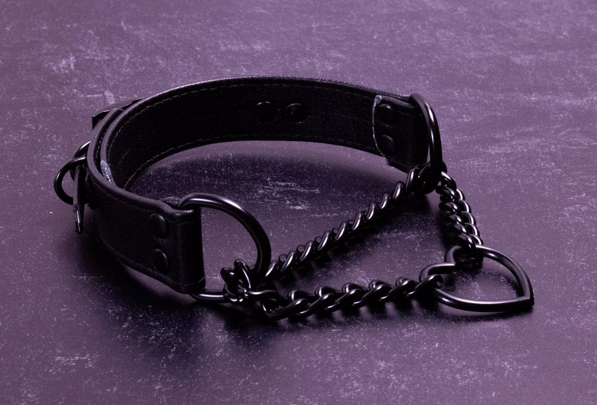 12.5" - 15.5" All Black Leather Martingale Collar _ LIMITED _