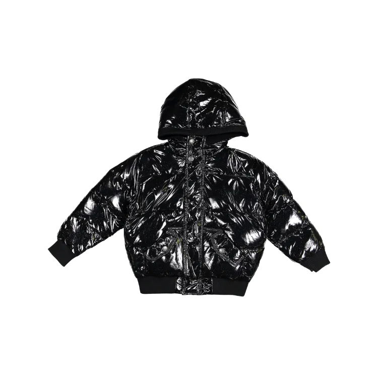 5PC-PUFFY COAT-Black Glitter