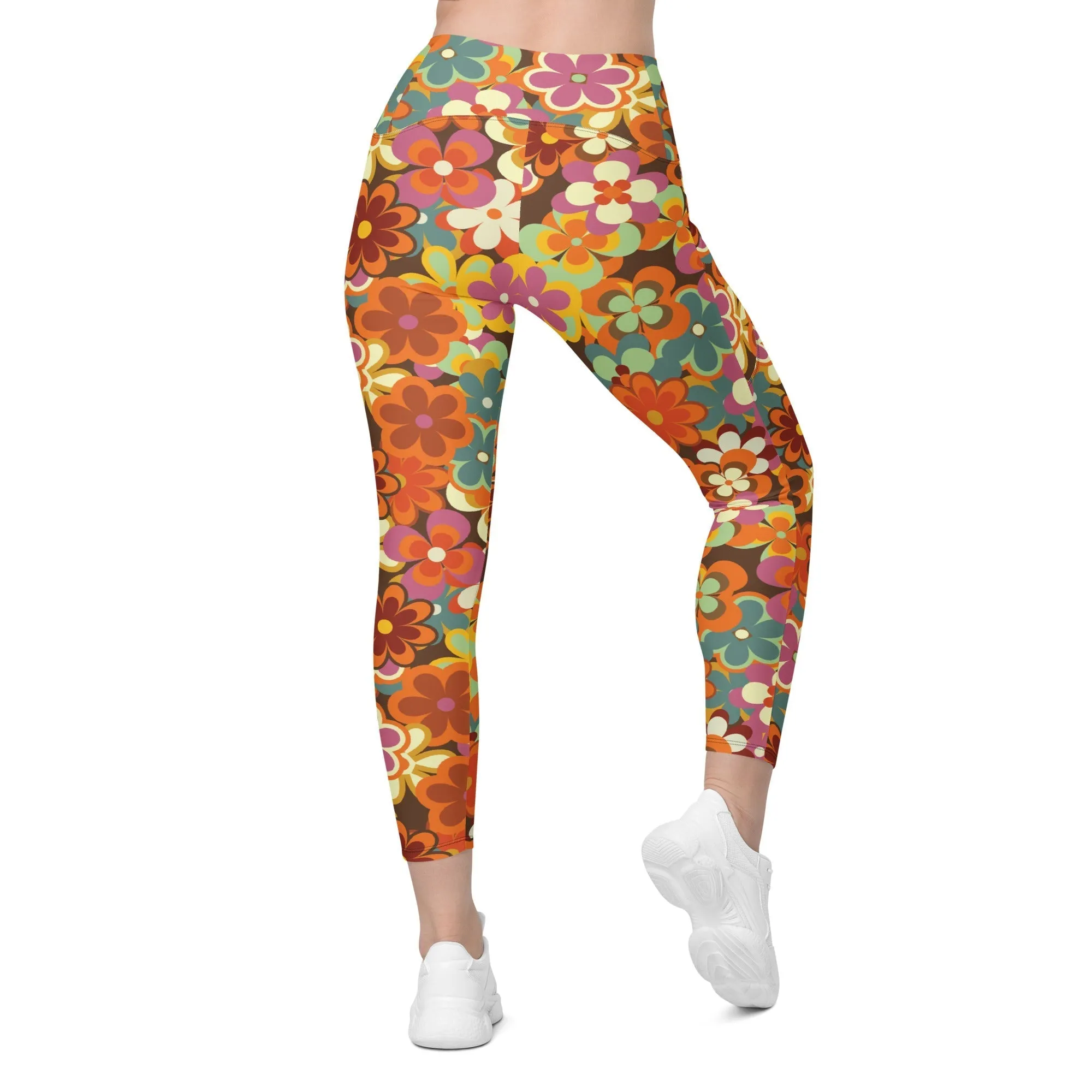 70s Flower Pattern Leggings With Pockets