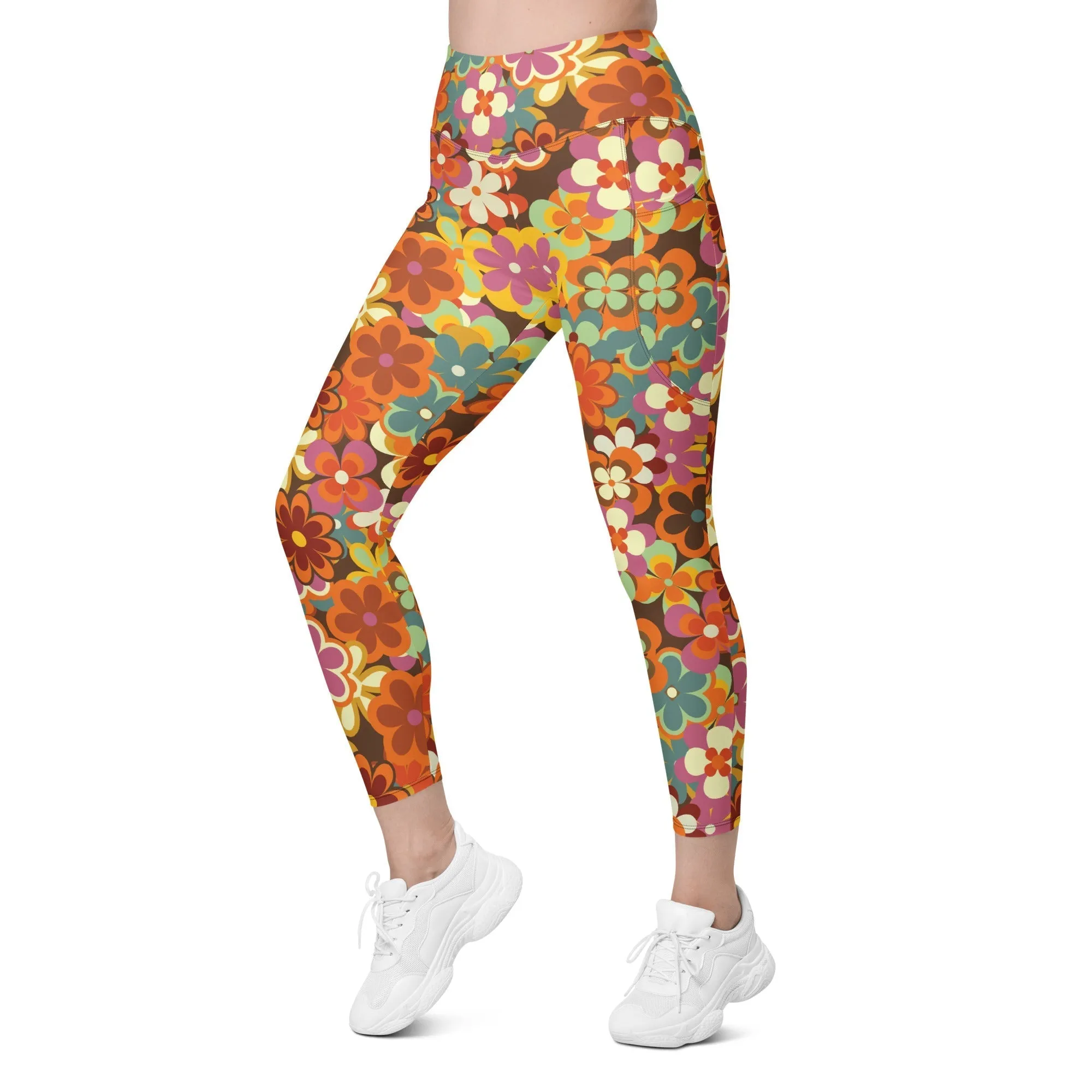 70s Flower Pattern Leggings With Pockets