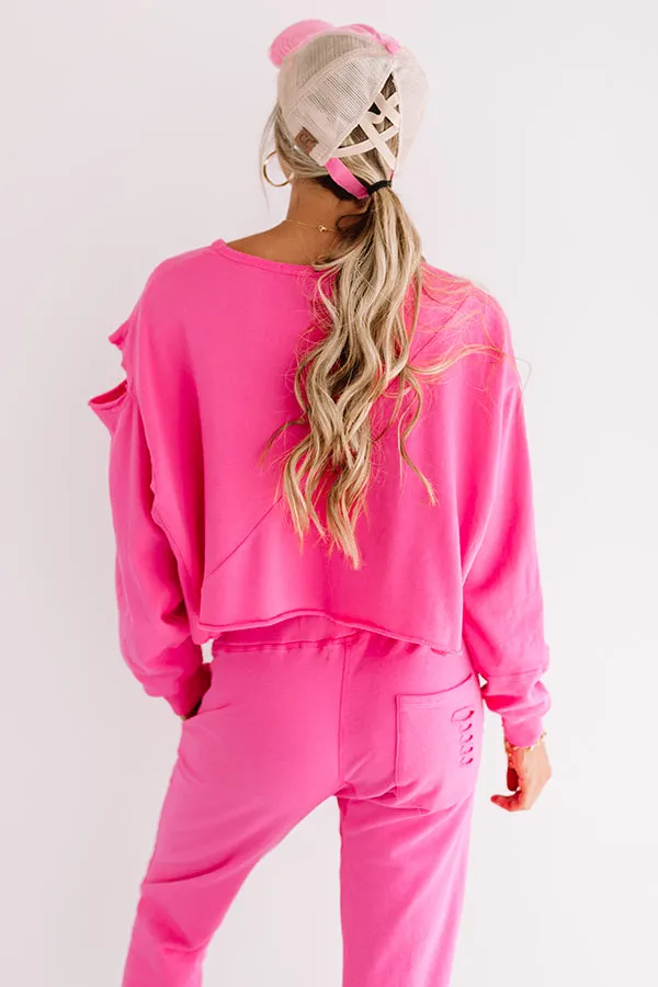 A Little Chilly Crop Sweatshirt In Pink