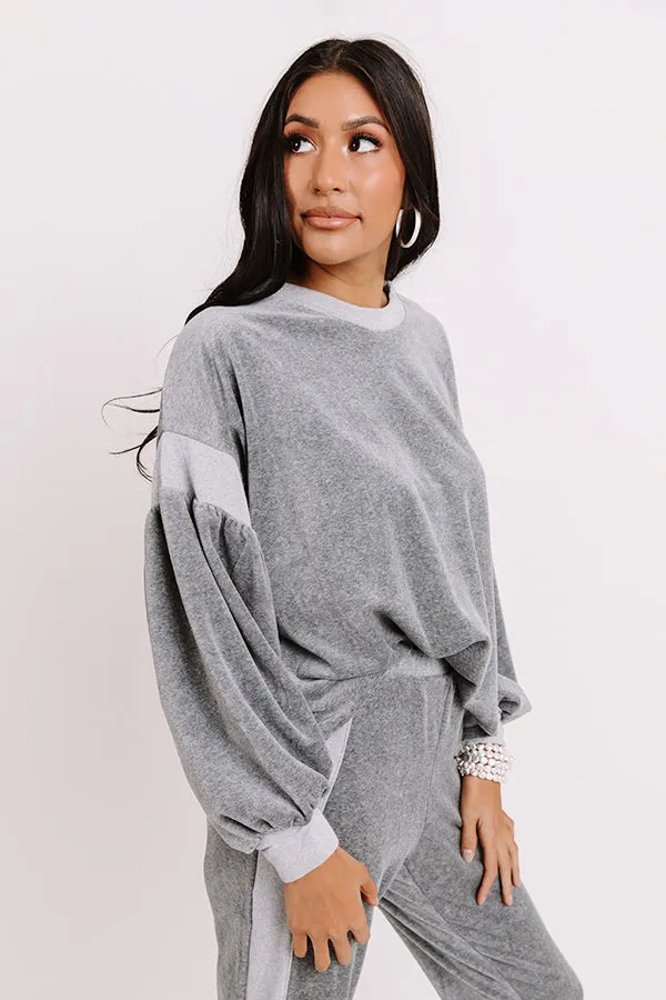 Across Campus Velour Sweatshirt In Dark Grey