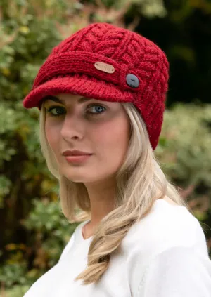 Aran Cable Peak Hat | Red