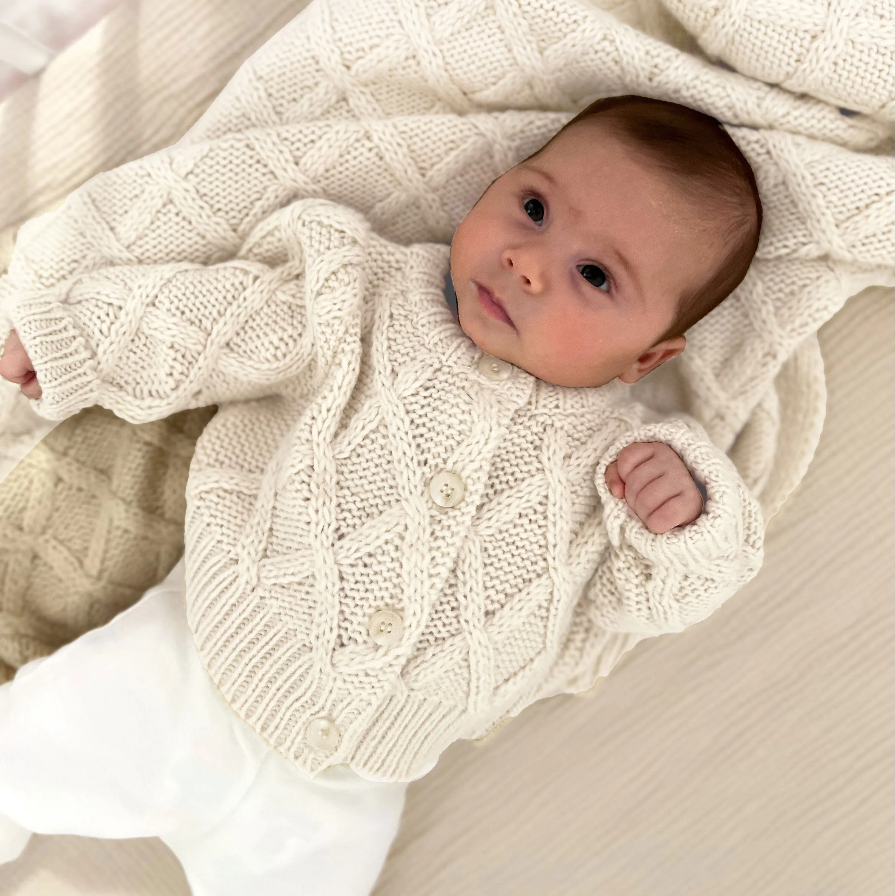 Baby Cuddle Blanket and Sweater Set - Cream