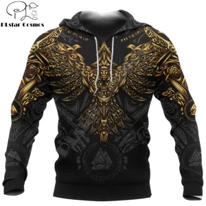 Beautiful Viking Huginn Gold Tattoo 3D Printed Unisex Hoodie