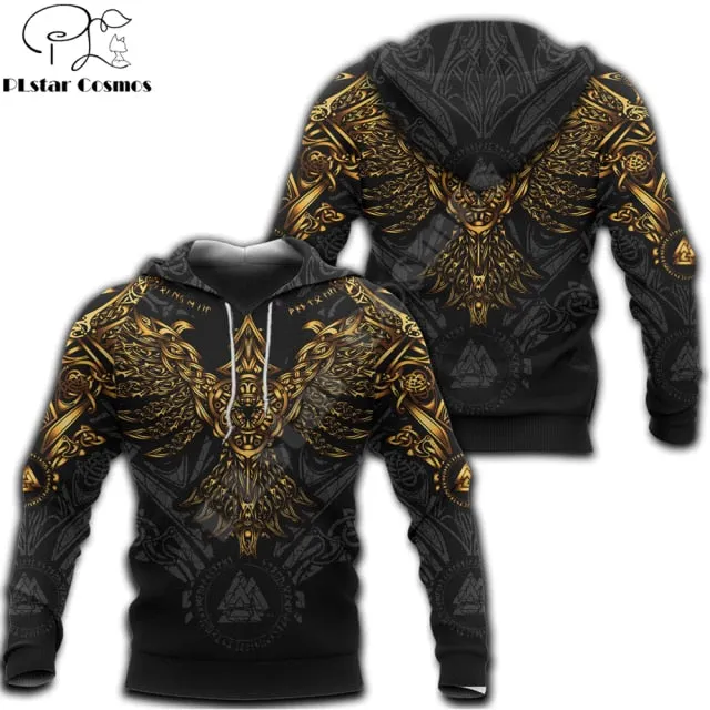 Beautiful Viking Huginn Gold Tattoo 3D Printed Unisex Hoodie