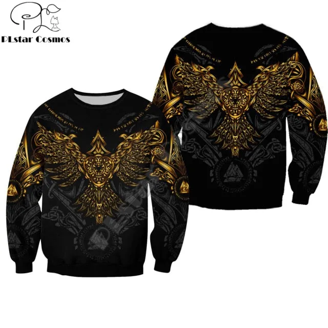 Beautiful Viking Huginn Gold Tattoo 3D Printed Unisex Hoodie