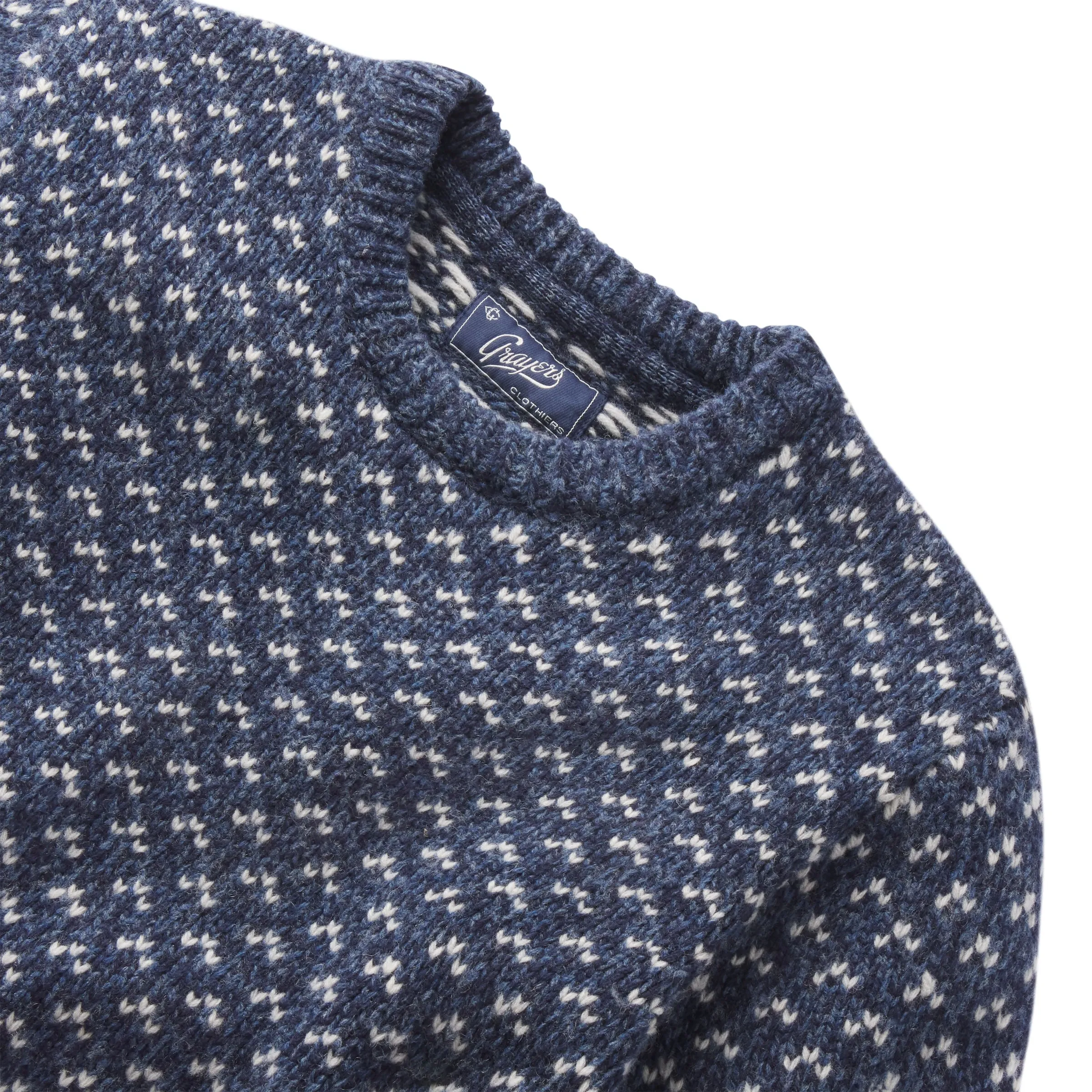 Birdseye Heritage Lambswool Crew - Blue Cream