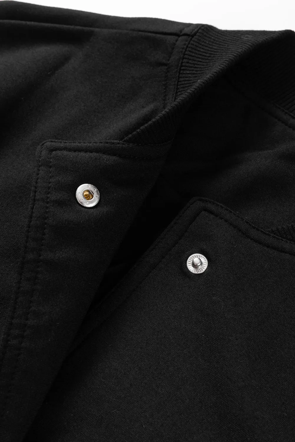 Black Big Pockets Baseball Collar Jacket