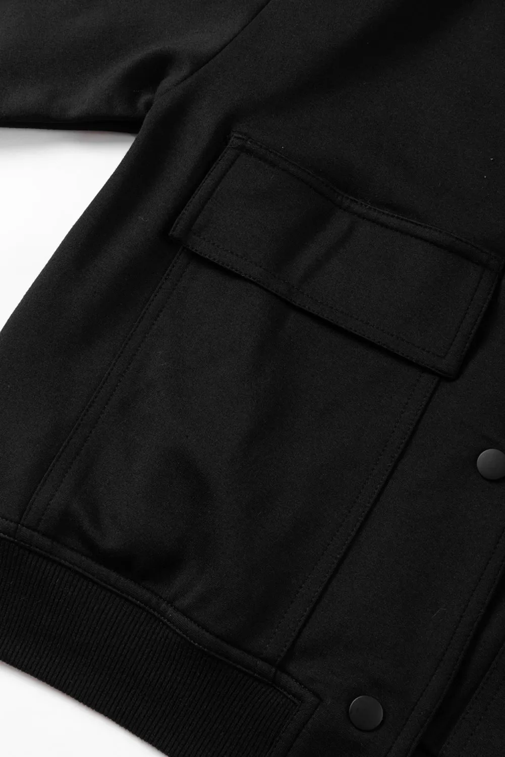 Black Big Pockets Baseball Collar Jacket