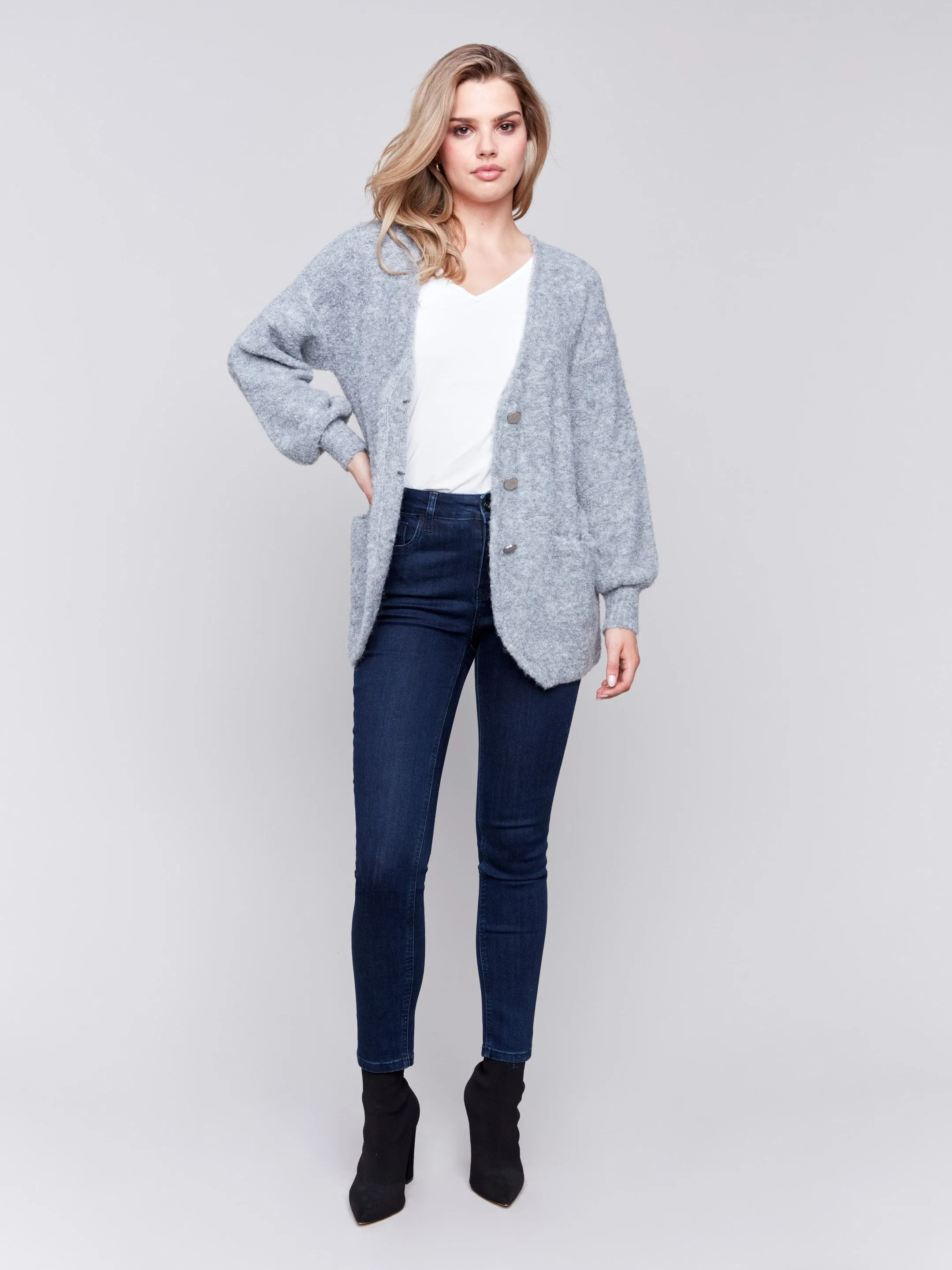 Boucle Knit Cardigan - Grey