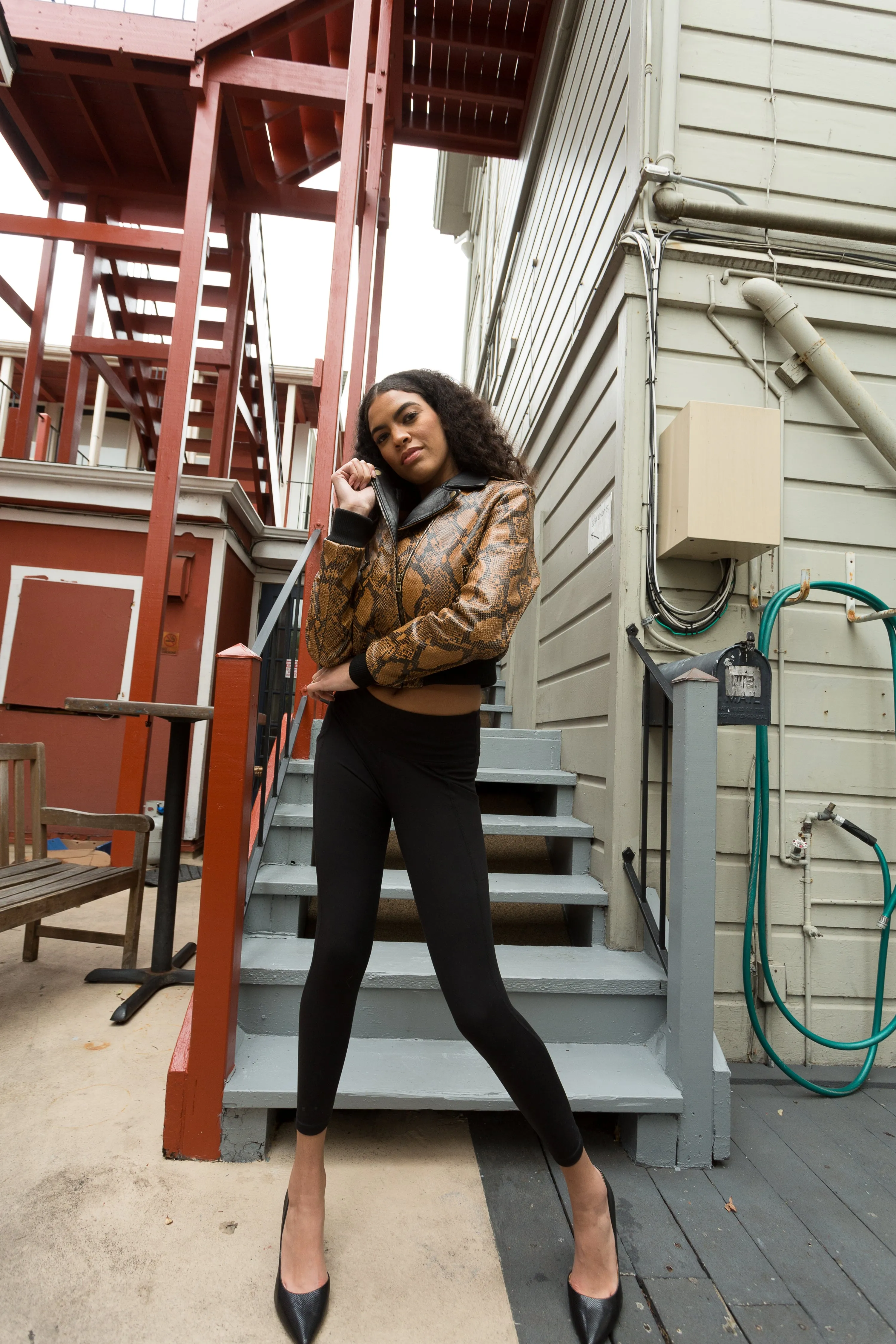 Brown Snakeskin Bomber Biker Jacket