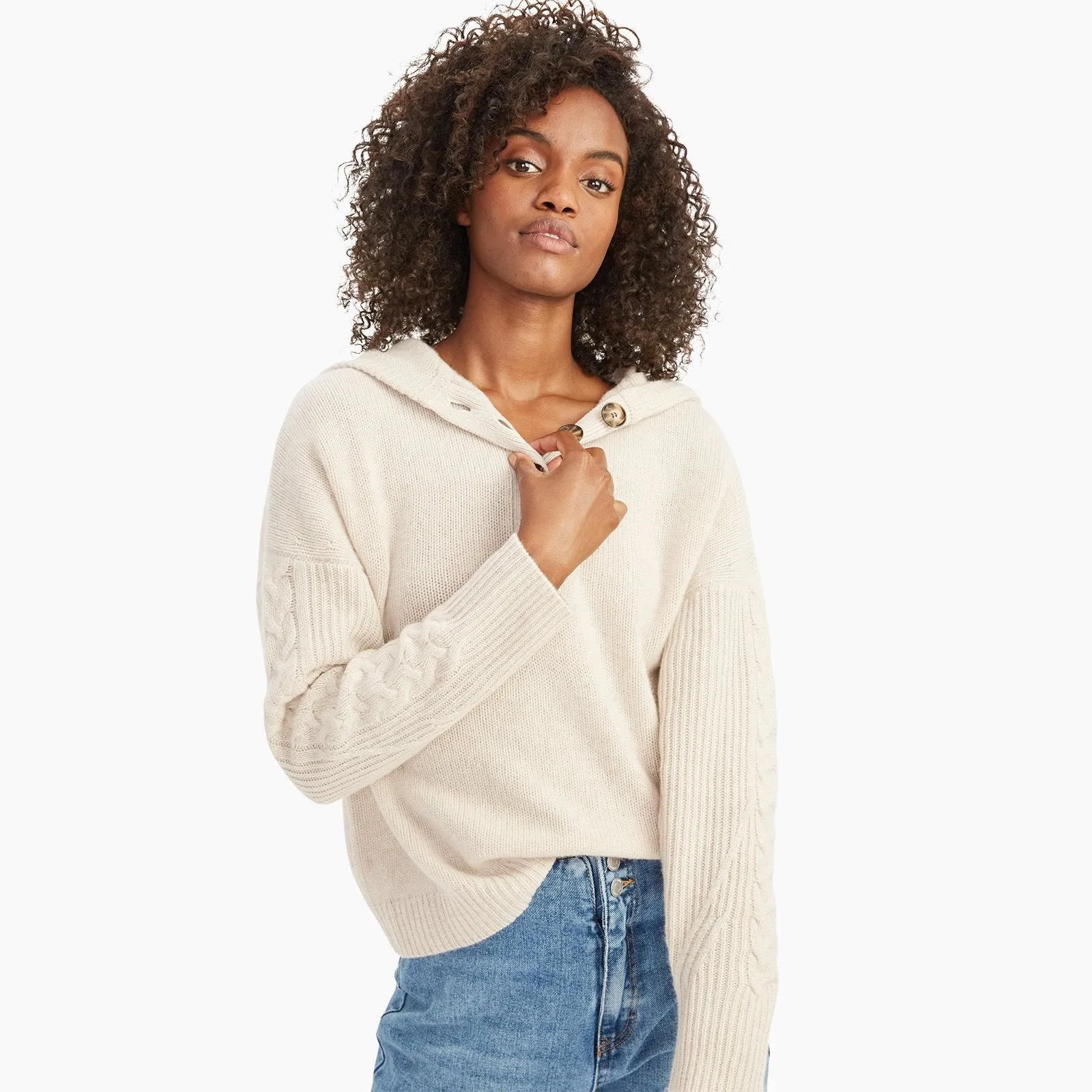 Cable Knit Sleeve Henley Hoodie