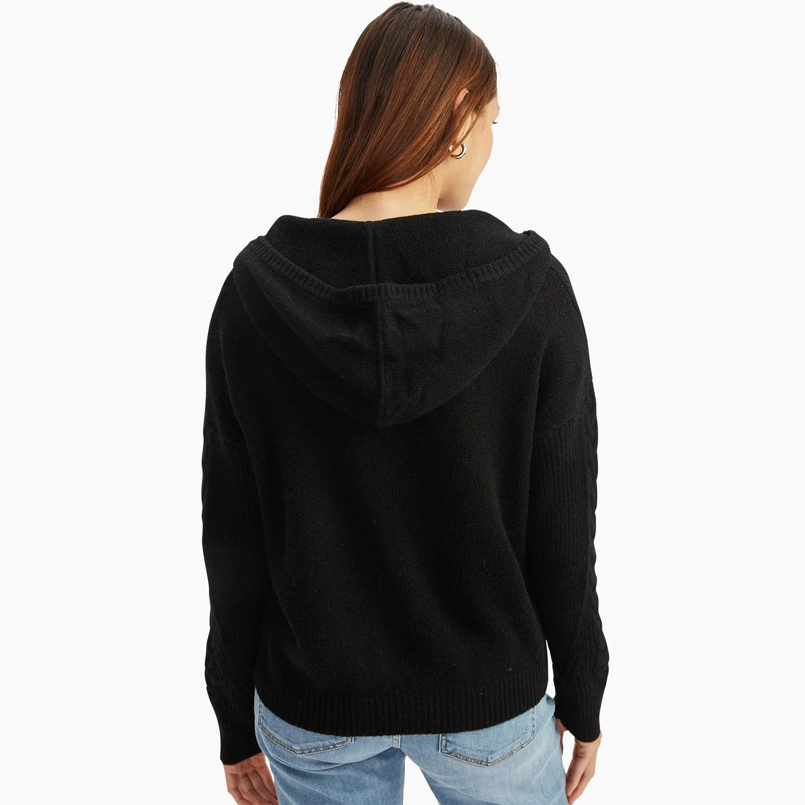 Cable Knit Sleeve Henley Hoodie