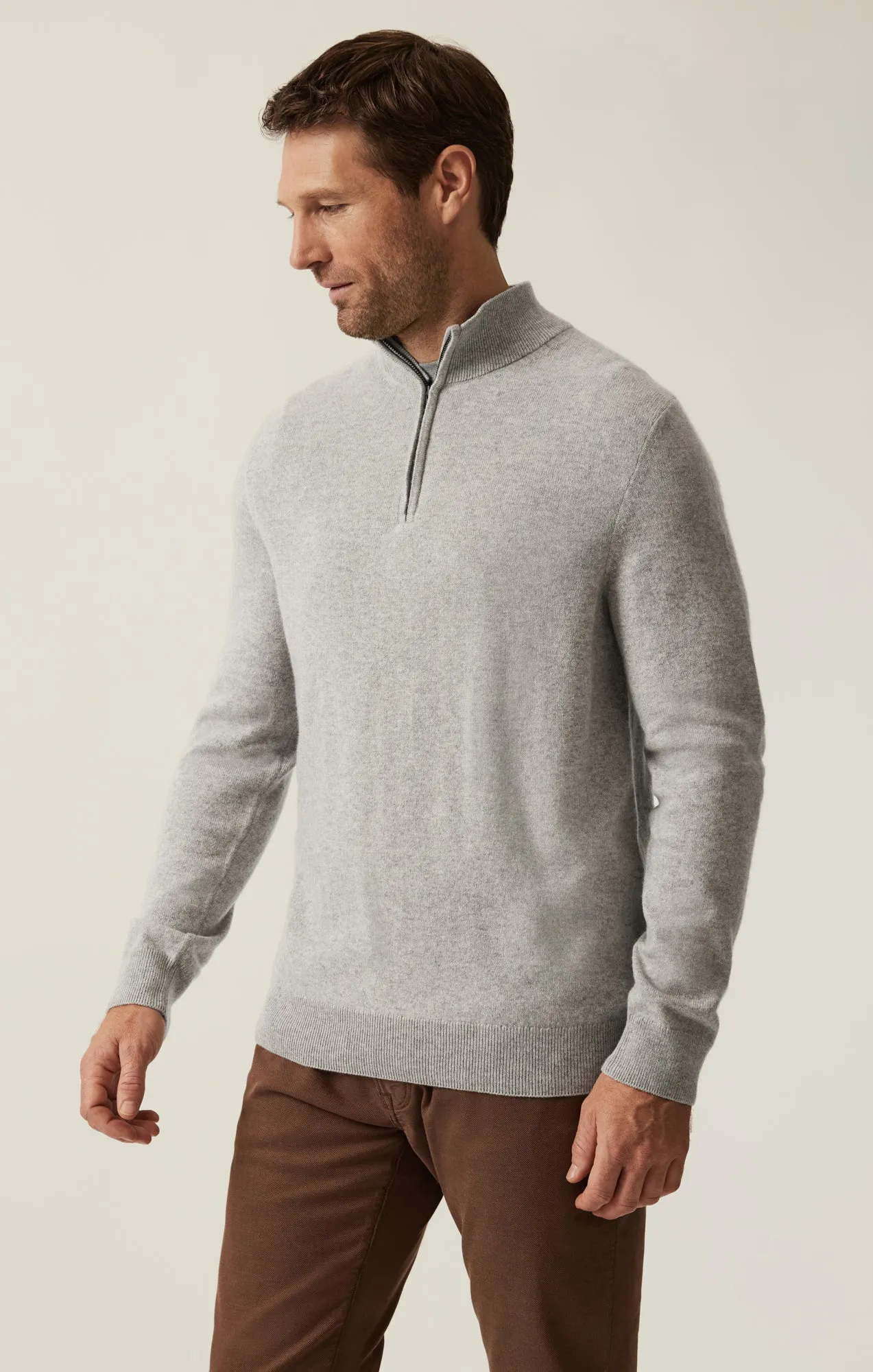 Cashmere Quarter Zip Sweater In Grey Melange