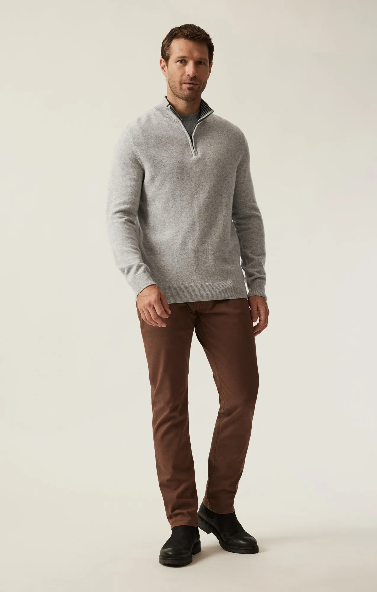 Cashmere Quarter Zip Sweater In Grey Melange