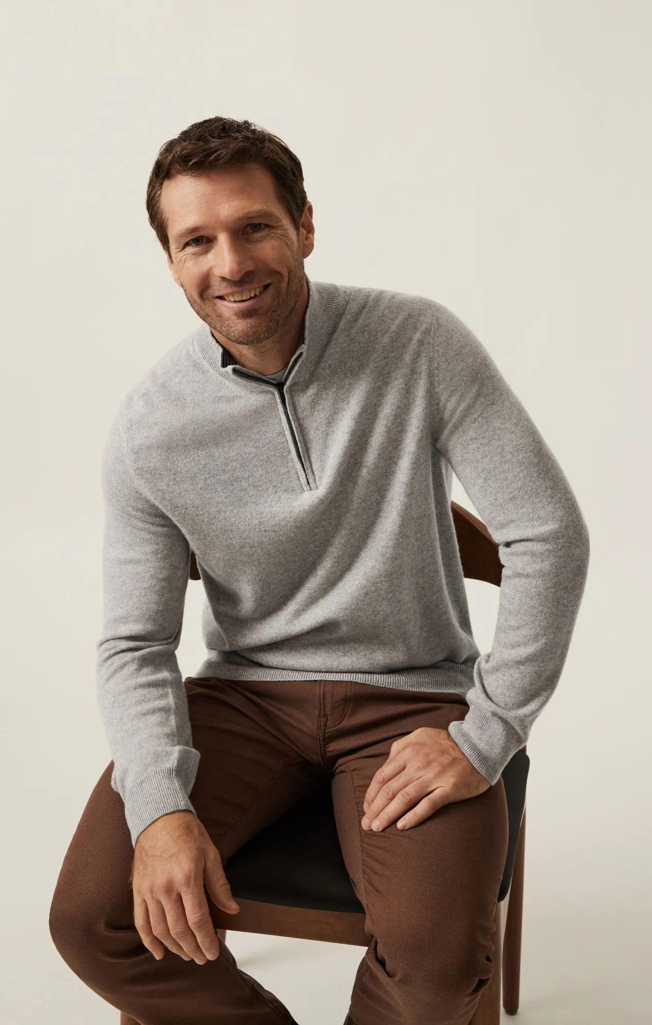 Cashmere Quarter Zip Sweater In Grey Melange