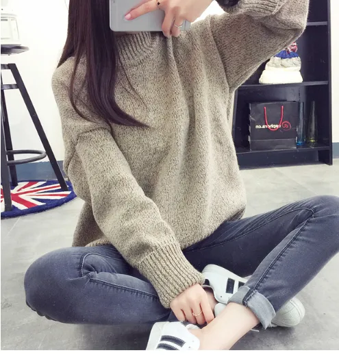 Causal Plain Heathered Pullover Sweater