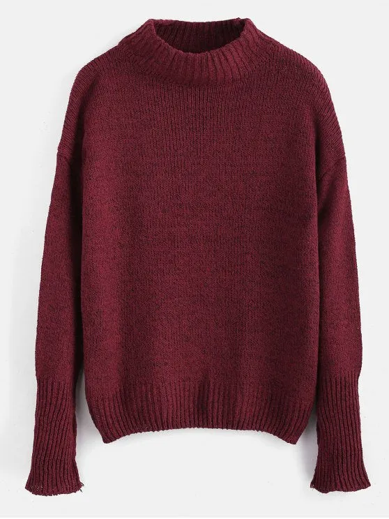 Causal Plain Heathered Pullover Sweater