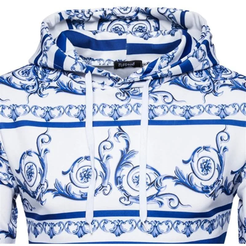 Chinese Style Blue And White Porcelain Hoodie