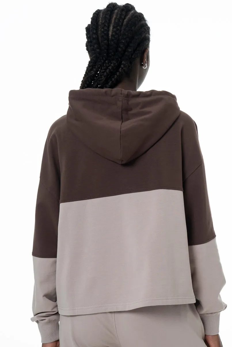 Colour Block Hoodie _ 145633 _ Brown