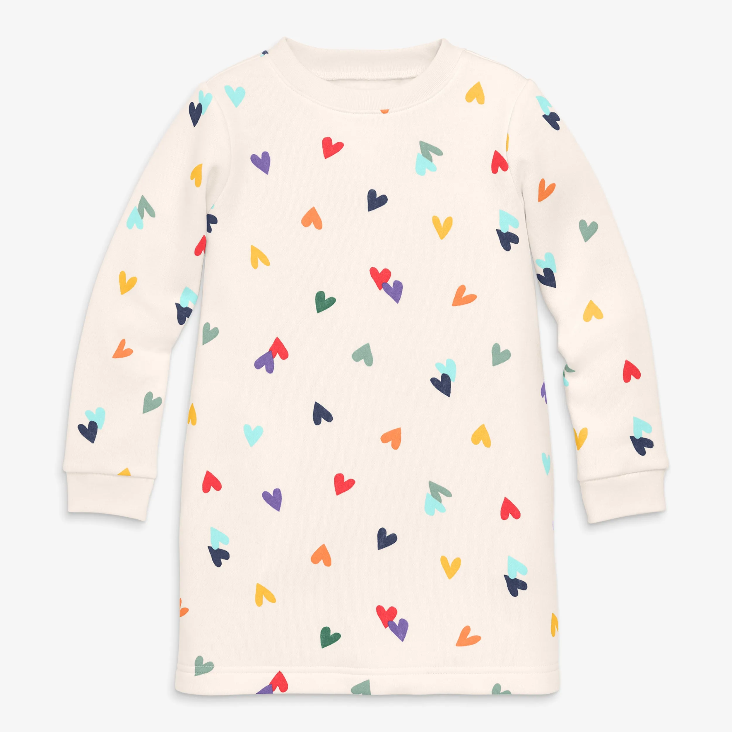 Cozy fleece dress in rainbow confetti hearts