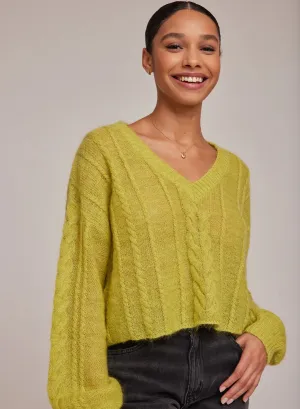 Cropped Oversized V-Neck Cable Swe