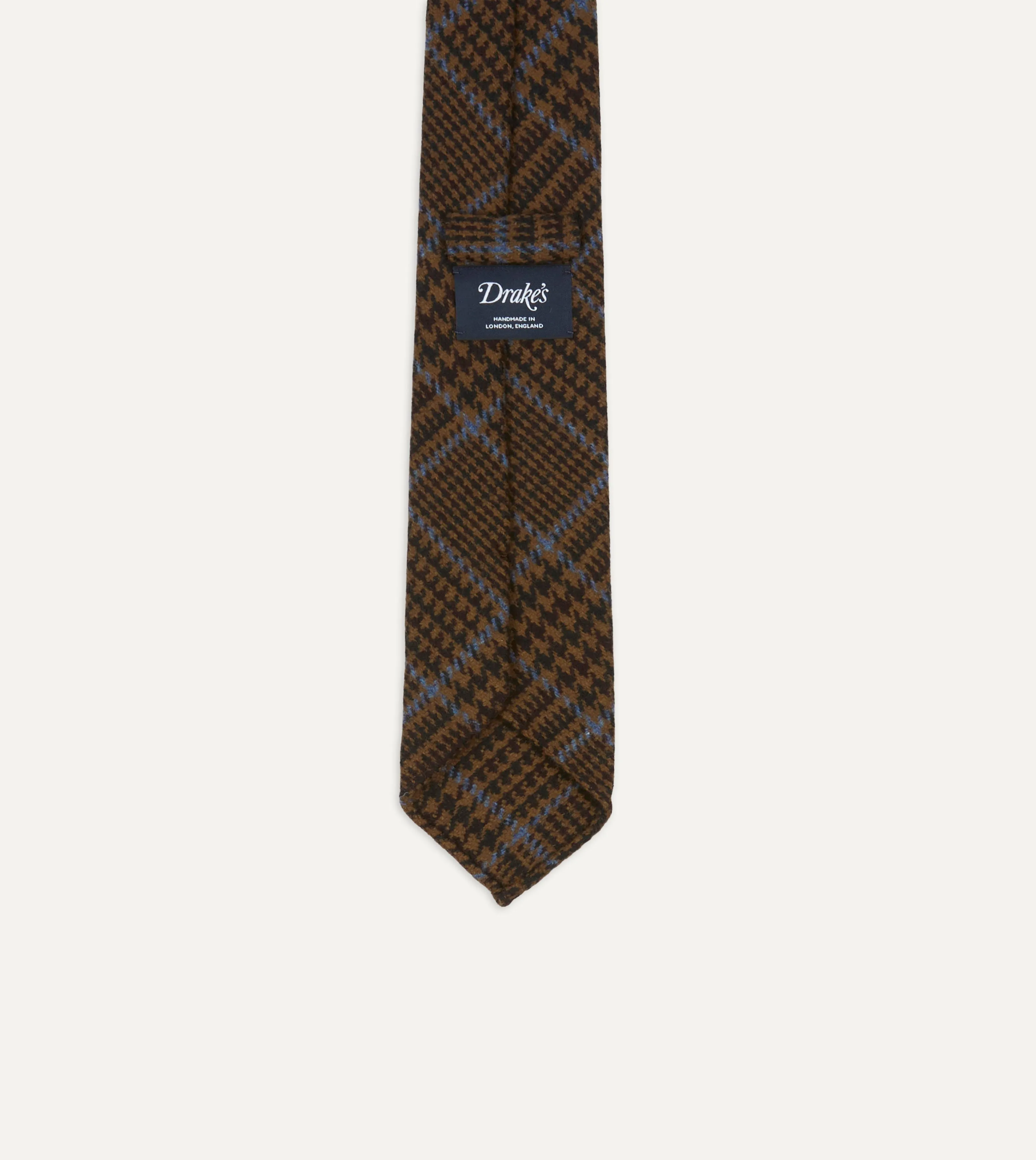 Dark Brown Prince of Wales Check Hand Rolled Wool Tie