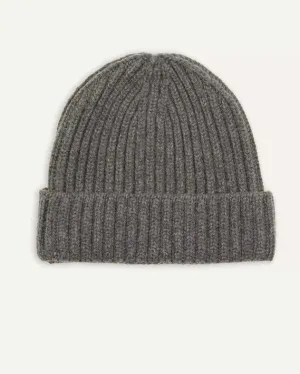 Drake's Cashmere Ribbed Knit Beanie / Mid Grey