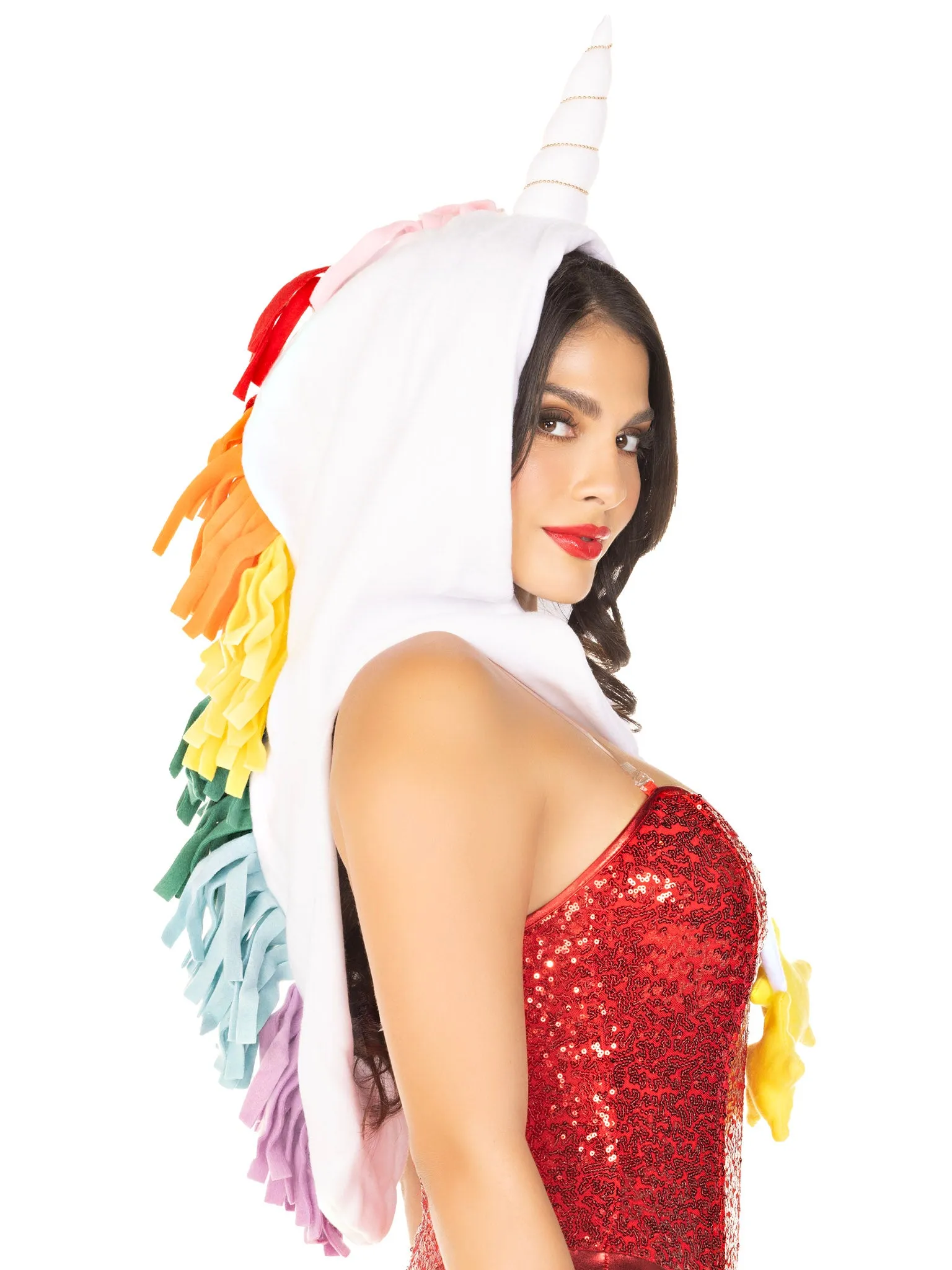 Fleece Rainbow Unicorn Hood with Star Ties