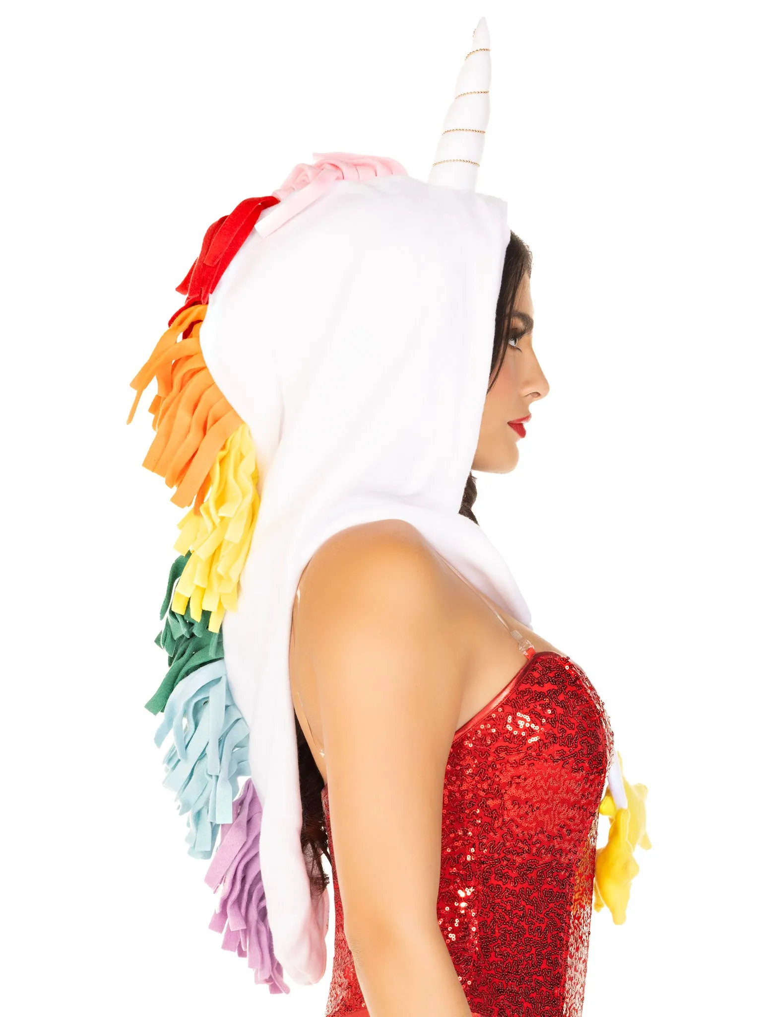 Fleece Rainbow Unicorn Hood with Star Ties