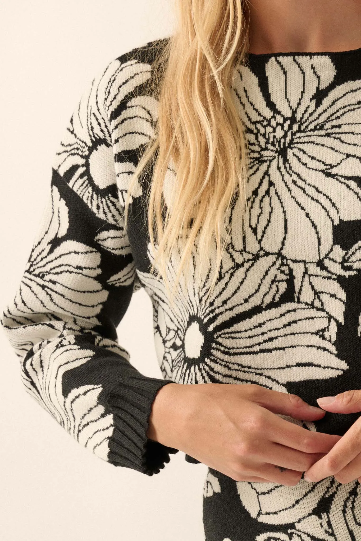 Forgotten Flowers Floral Knit Cropped Sweater