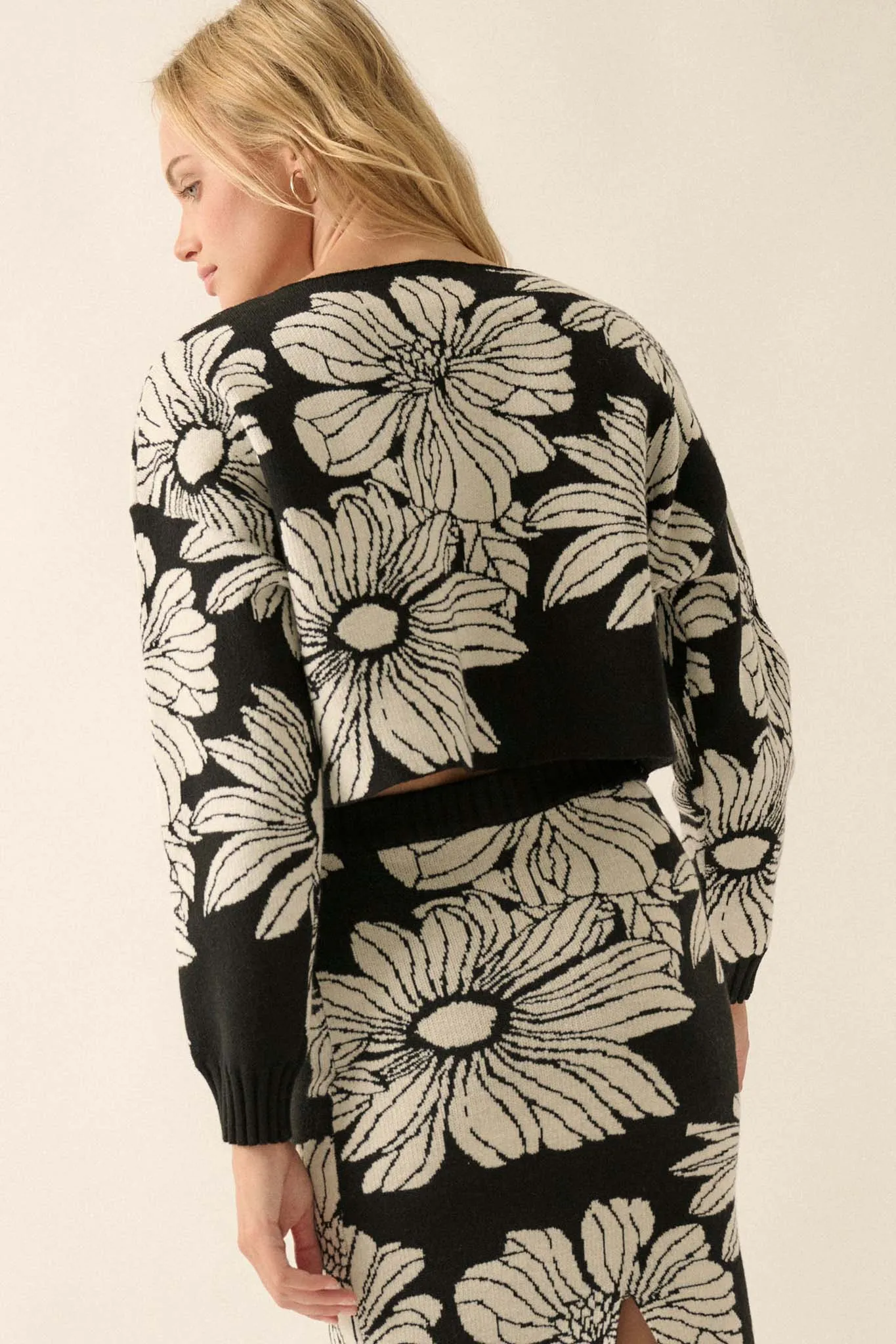 Forgotten Flowers Floral Knit Cropped Sweater