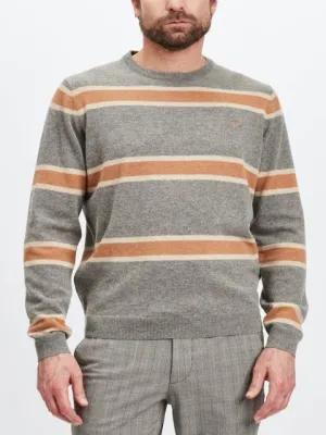 FYNCH HATTON Wool Striped Crew Neck Jumper/Grey - AW21 SALE