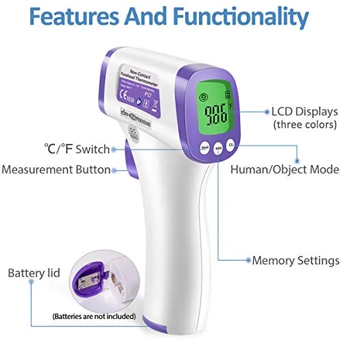 Heavy Duty Thermometer Infrared Forehead High Caliber Sensor No Contact with LCD Display for Medical Offices, Hospitals