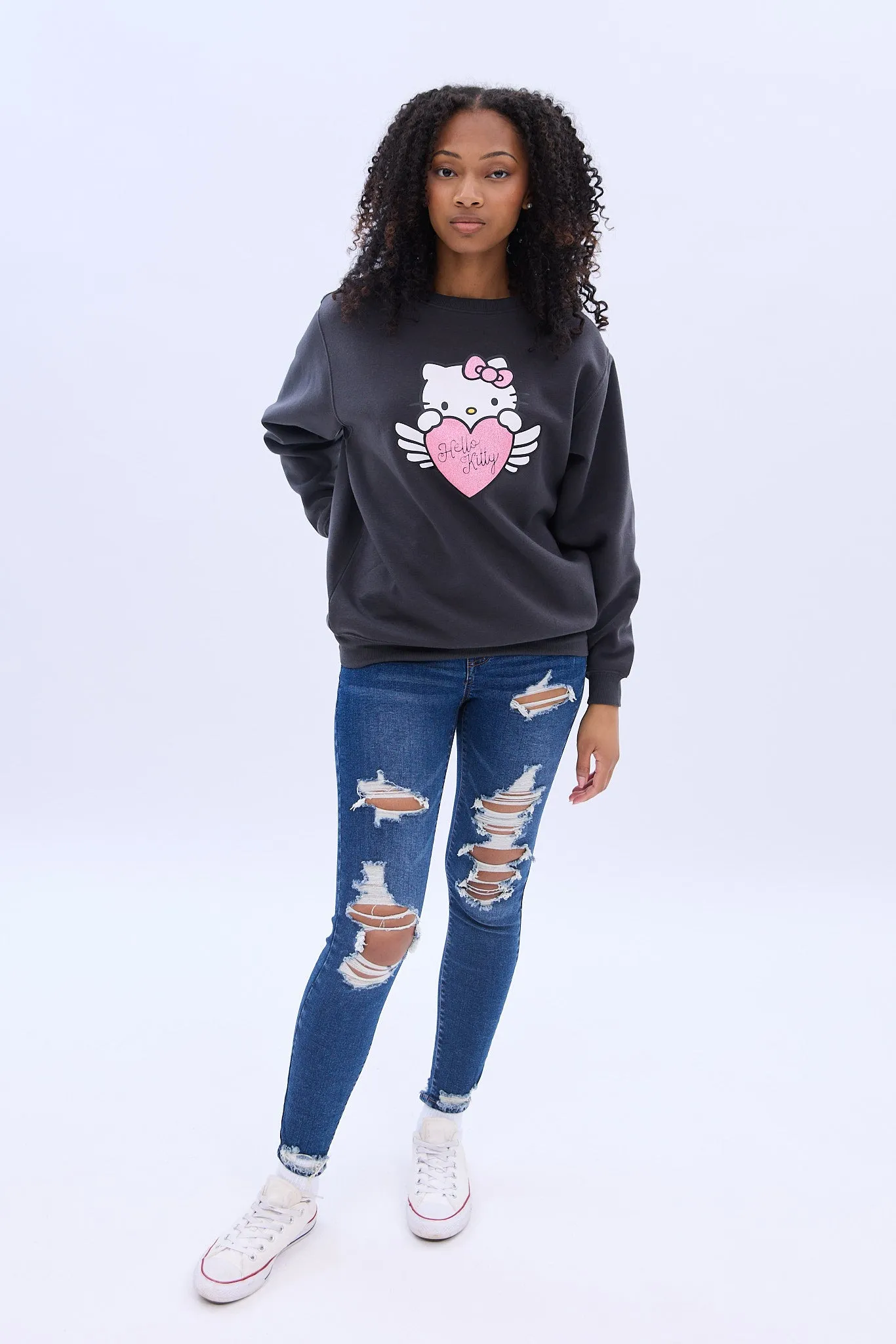 Hello Kitty Angel Graphic Crew Neck Sweatshirt