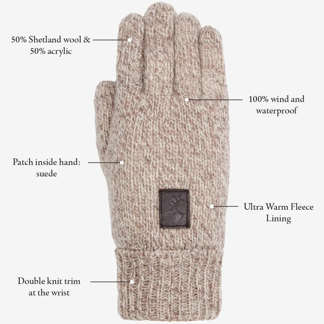 Hudson (light grey) - knitted gloves from Shetland wool with warm fleece lining