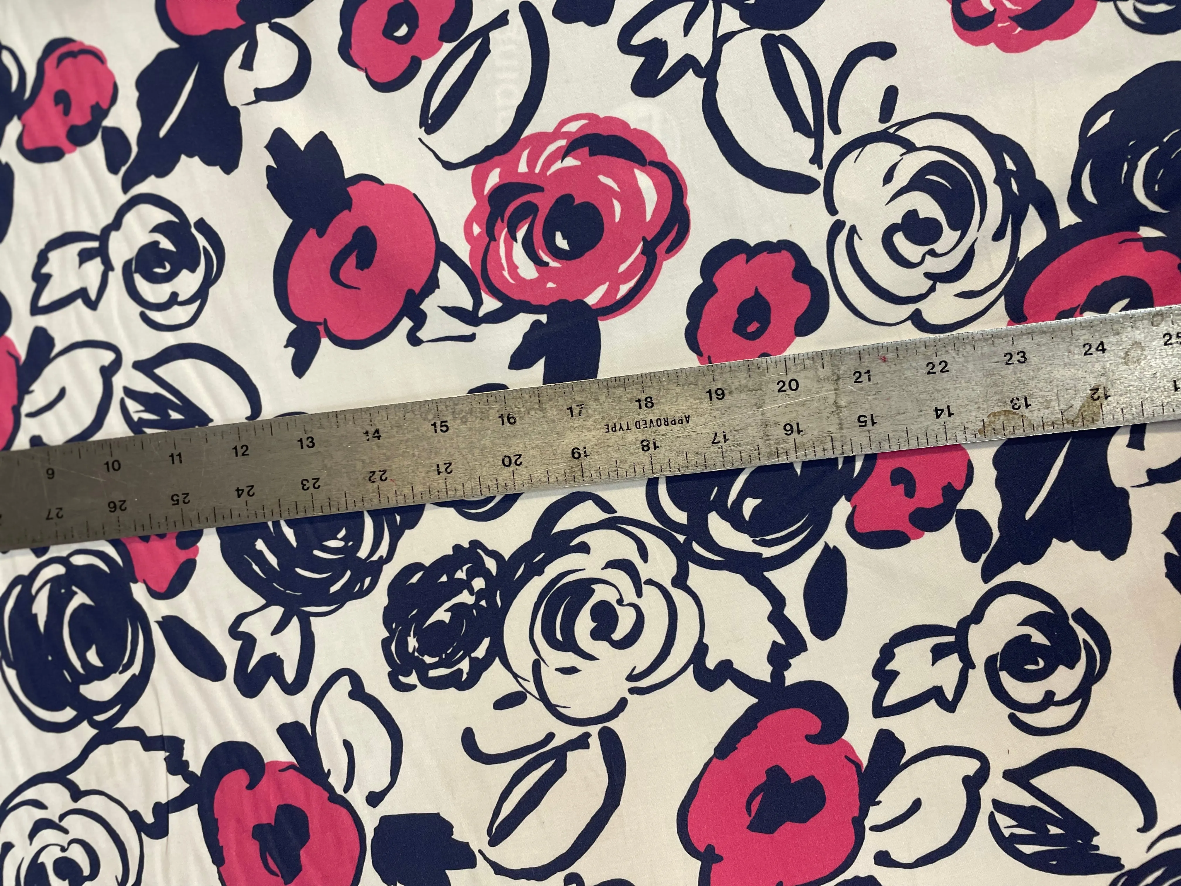 Italian Floral Print Cotton Satin - Pink/Navy/White