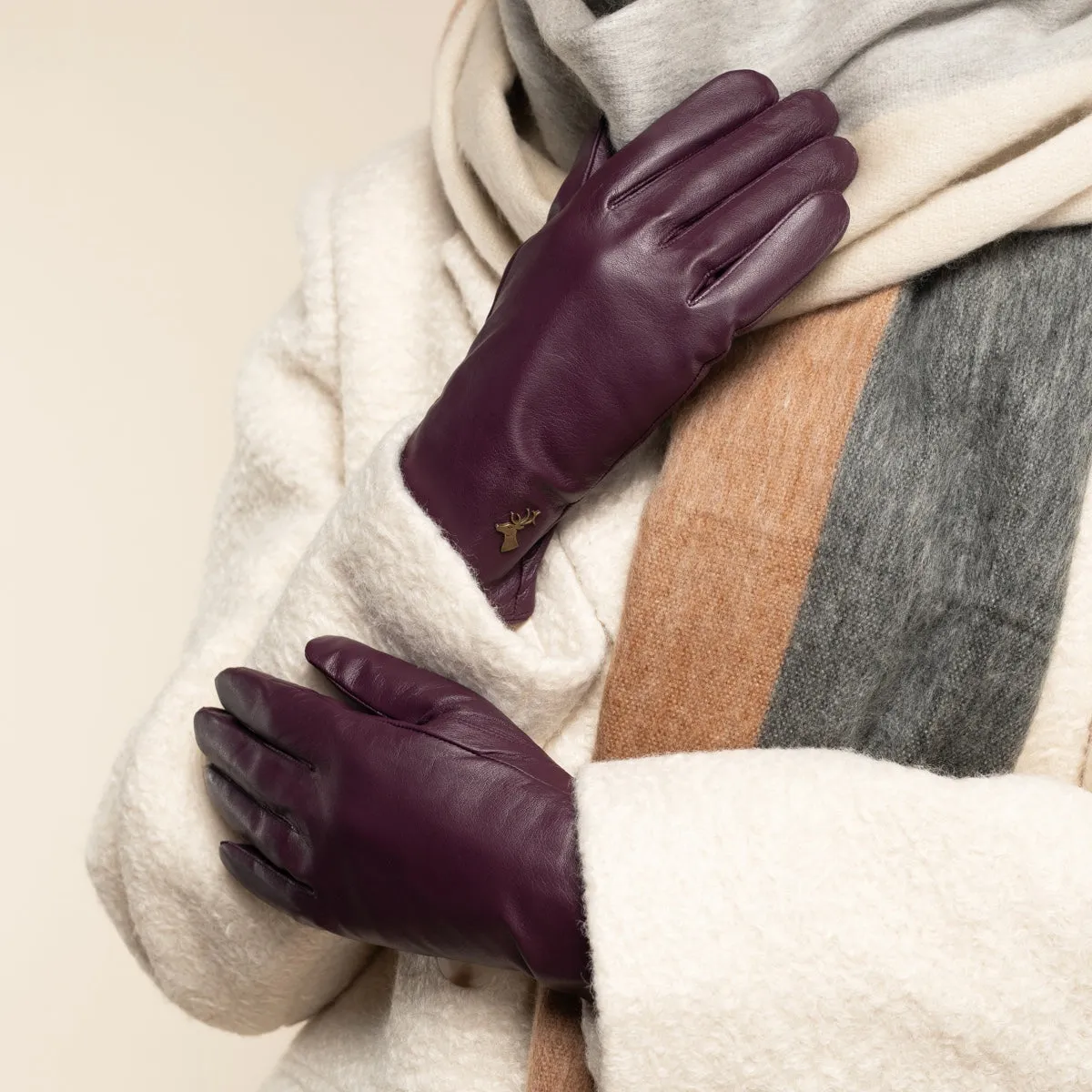 Ivy (purple) - sheepskin leather gloves with wool/cashmere lining & touchscreen feature