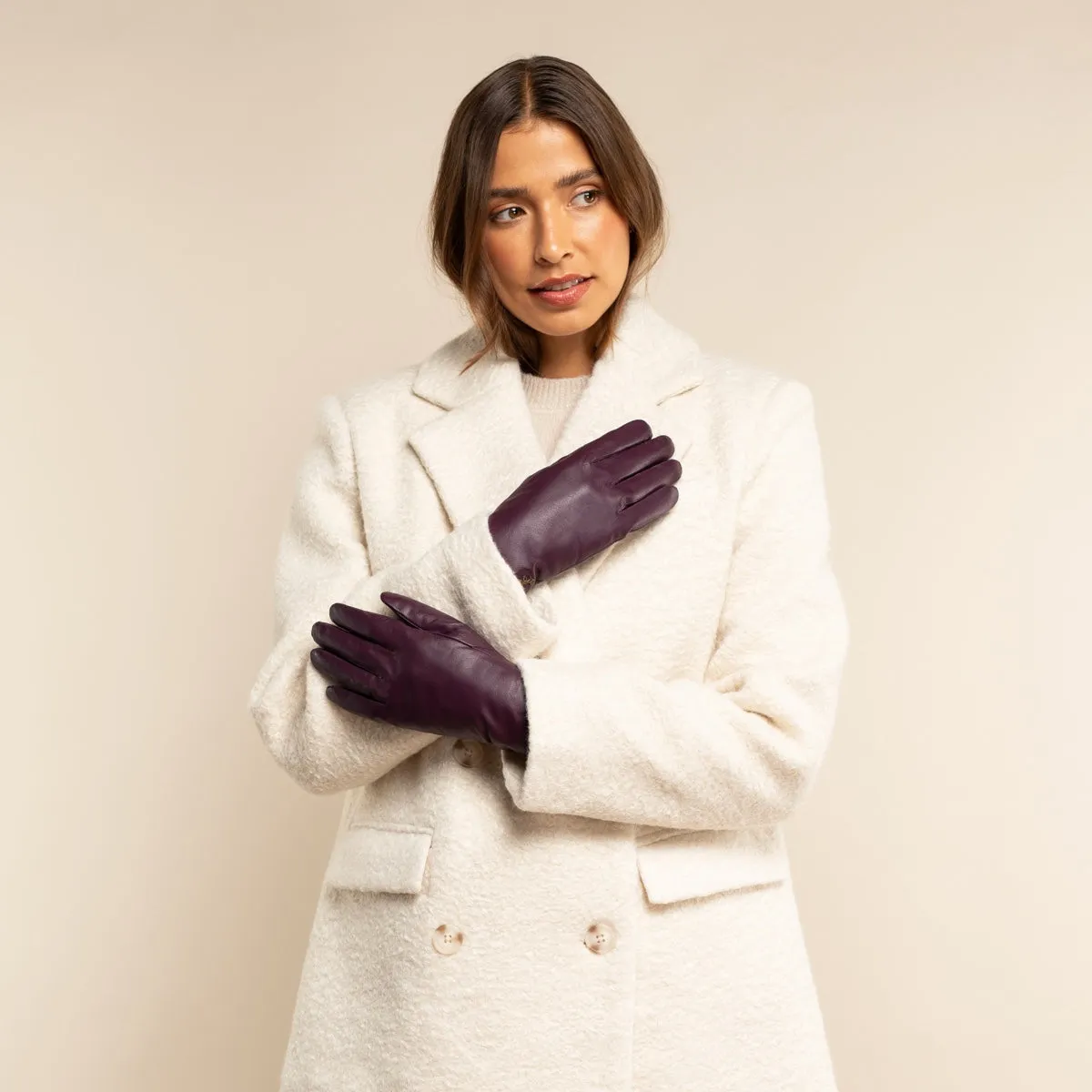 Ivy (purple) - sheepskin leather gloves with wool/cashmere lining & touchscreen feature