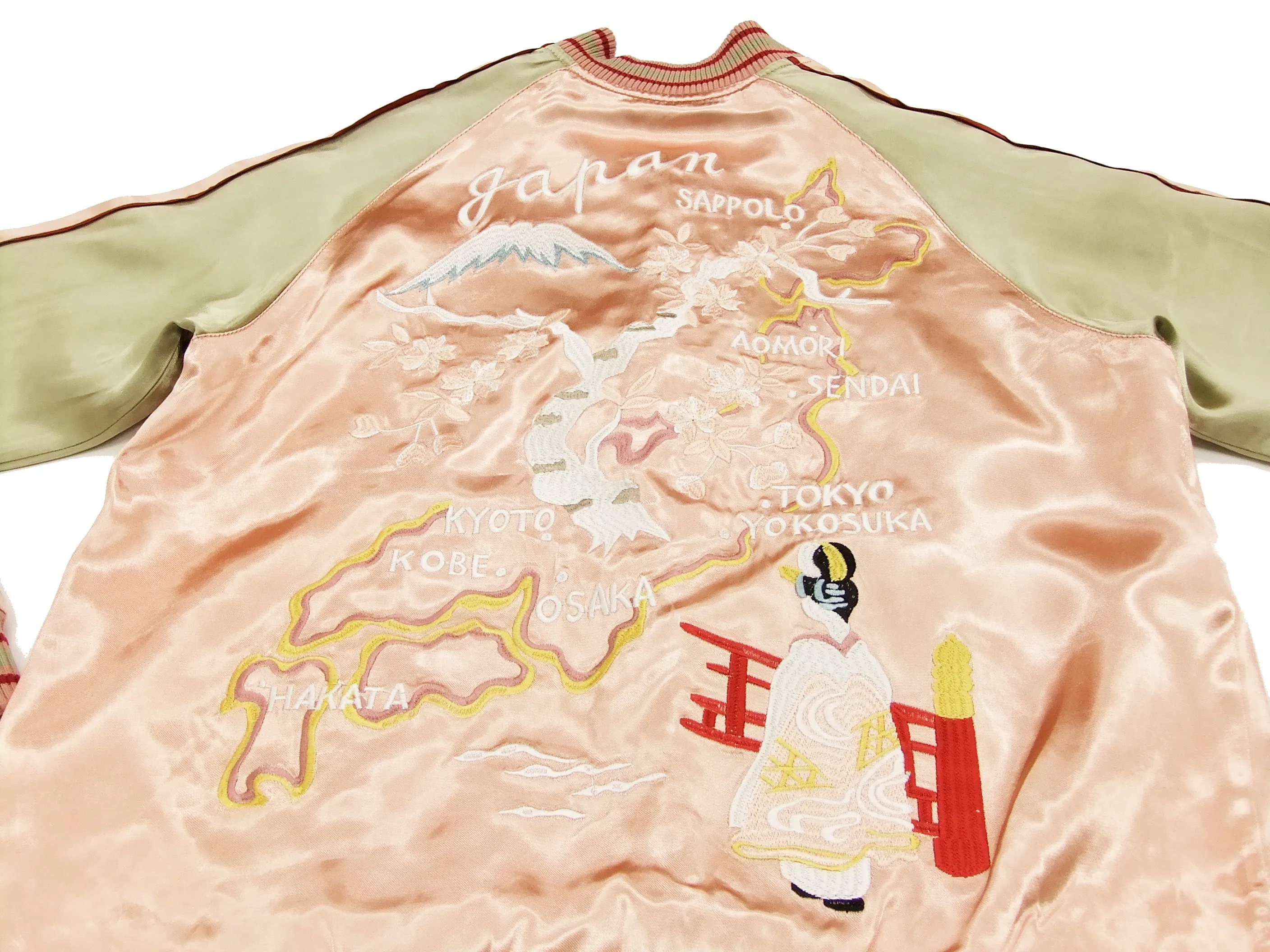 Japanesque Japanese Souvenir Jacket 3RSJ-029 Japan map Men's Sukajan Pink/Gold