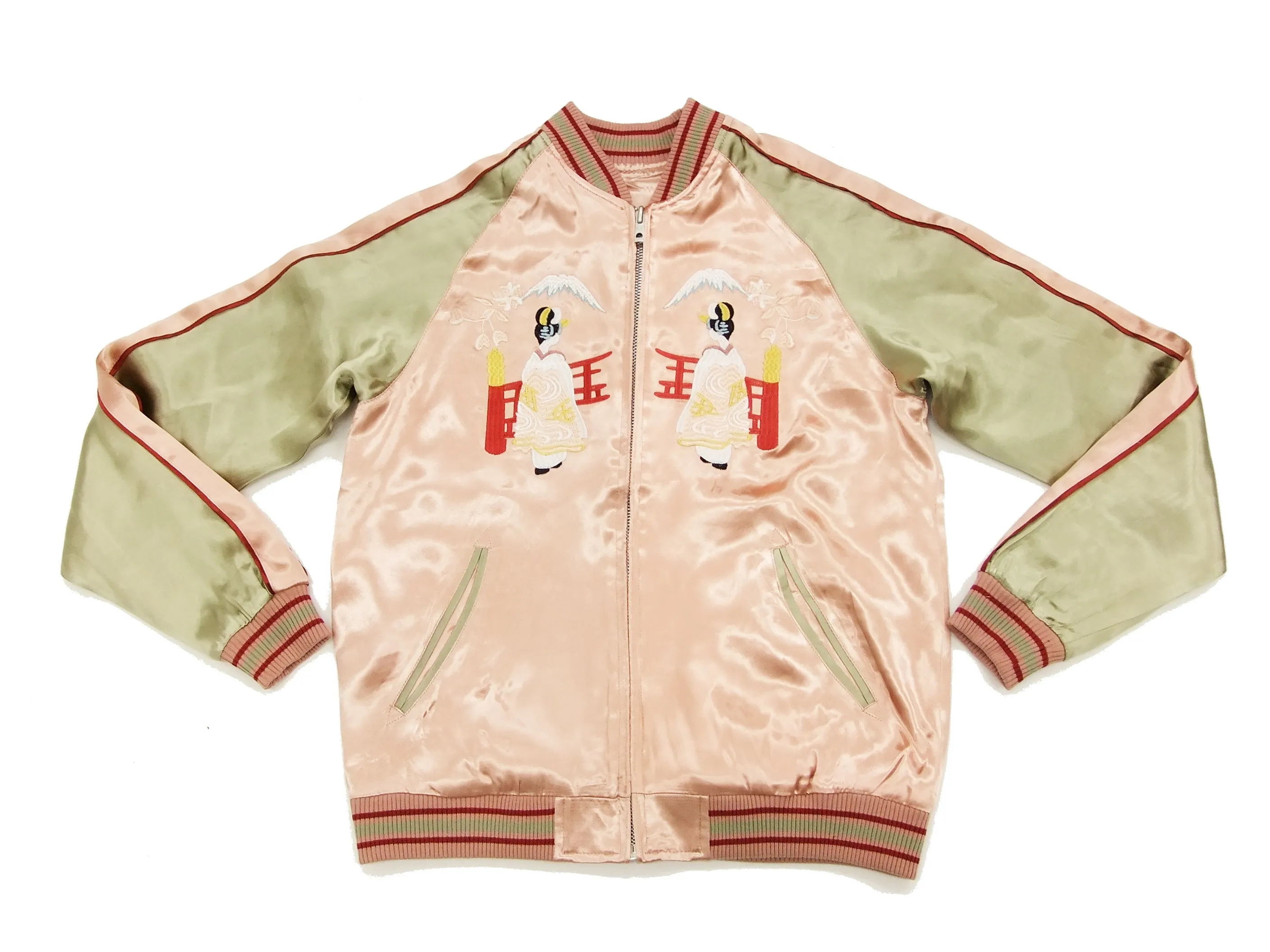 Japanesque Japanese Souvenir Jacket 3RSJ-029 Japan map Men's Sukajan Pink/Gold