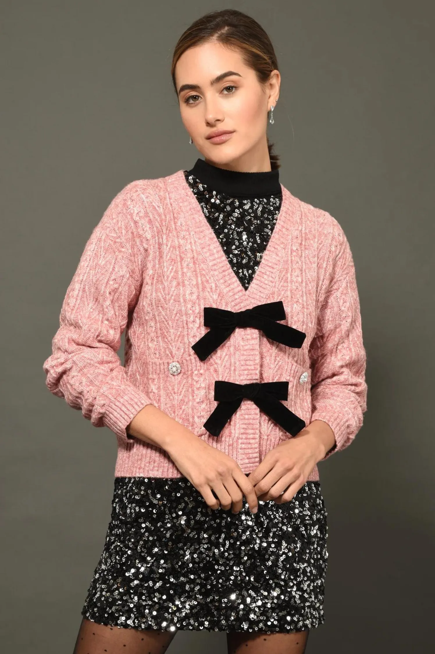 Kendall Bow Front Jeweled Cardigan