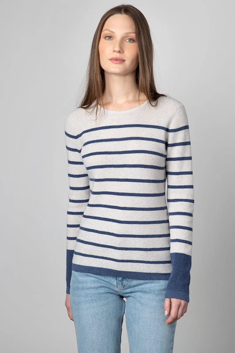 Kinross Cashmere Thermal Stripe Crew