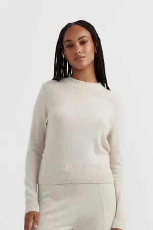 Light-Oatmeal Wool-Cashmere Cropped Sweater