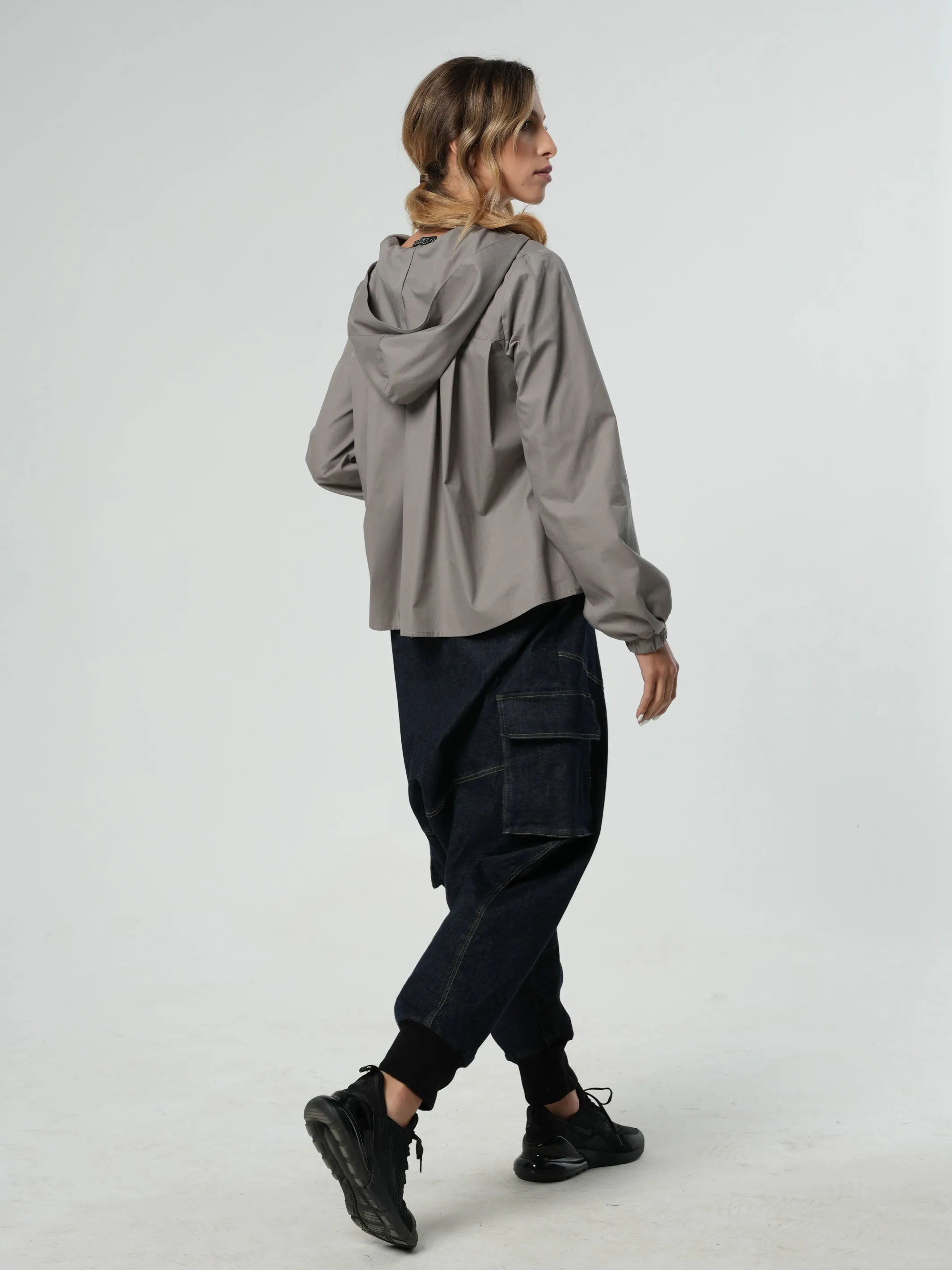 Long Sleeve Hooded Shirt In Gray