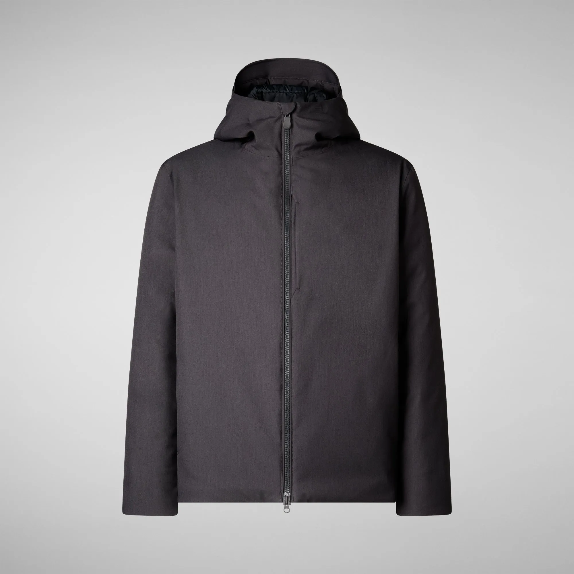 Man's animal free hooded puffer jacket Barnaby in charcoal grey melange