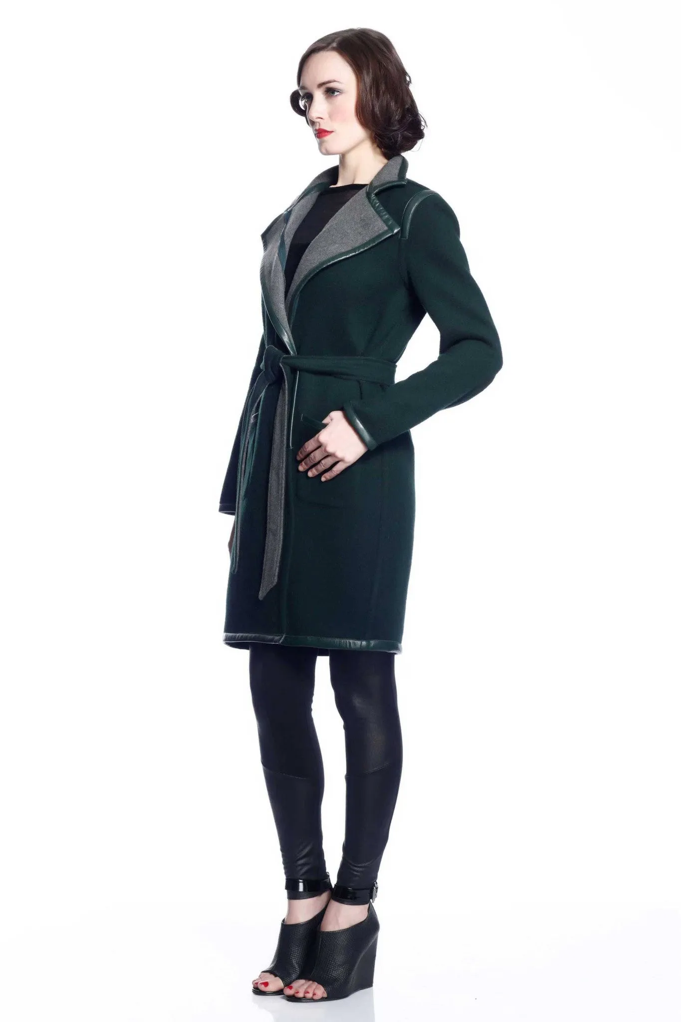 Margaret Reversible Wool/Cashmere Coat- Green/Grey