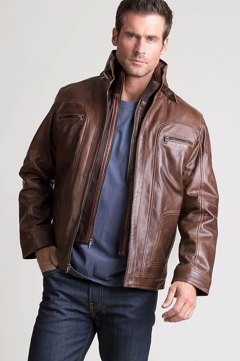 Memphis Lambskin Leather Bomber Moto Jacket