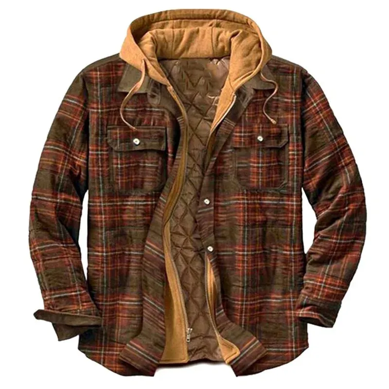 Mens Autumn Winter Hooded Jacket plaid style and wintermready comfort